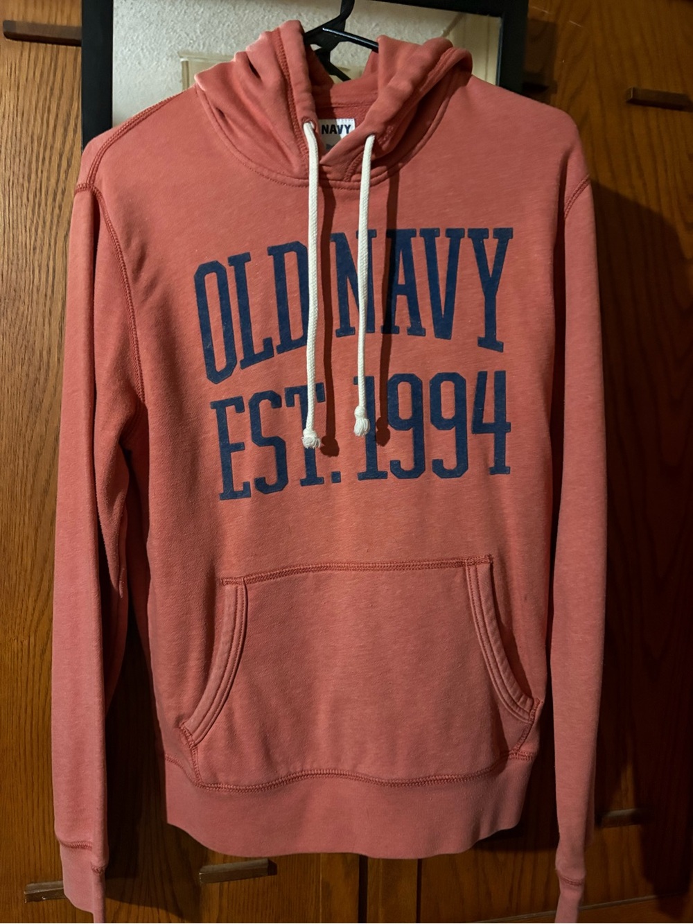 Old Navy Men's Coral Zip-Up Hoodie with Navy Logo